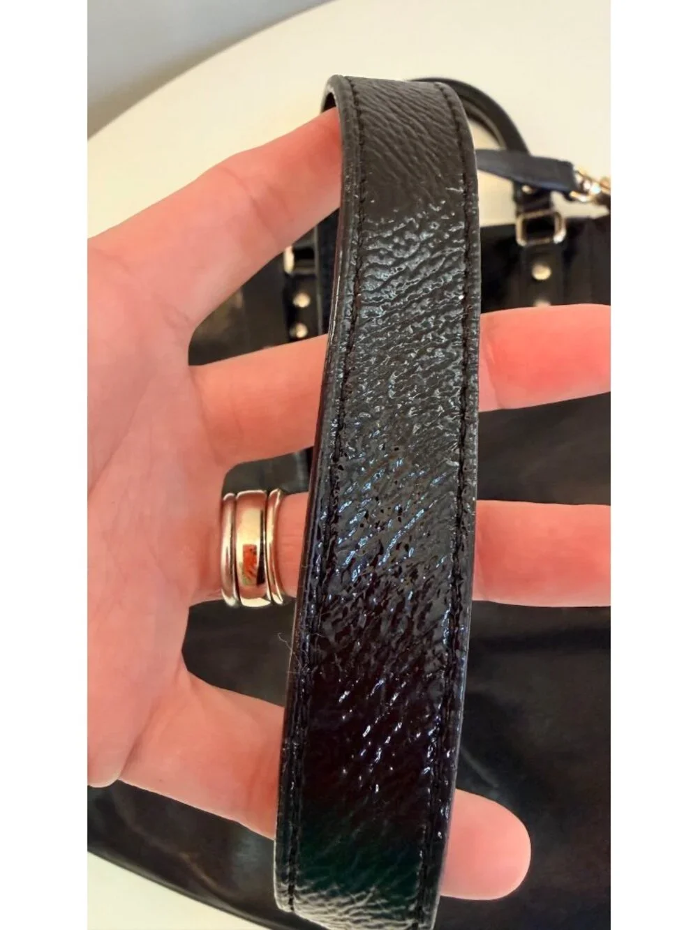 Kate Spade Black Leather Crossbody Tote With Polka Dot Lining & Adjustable Strap